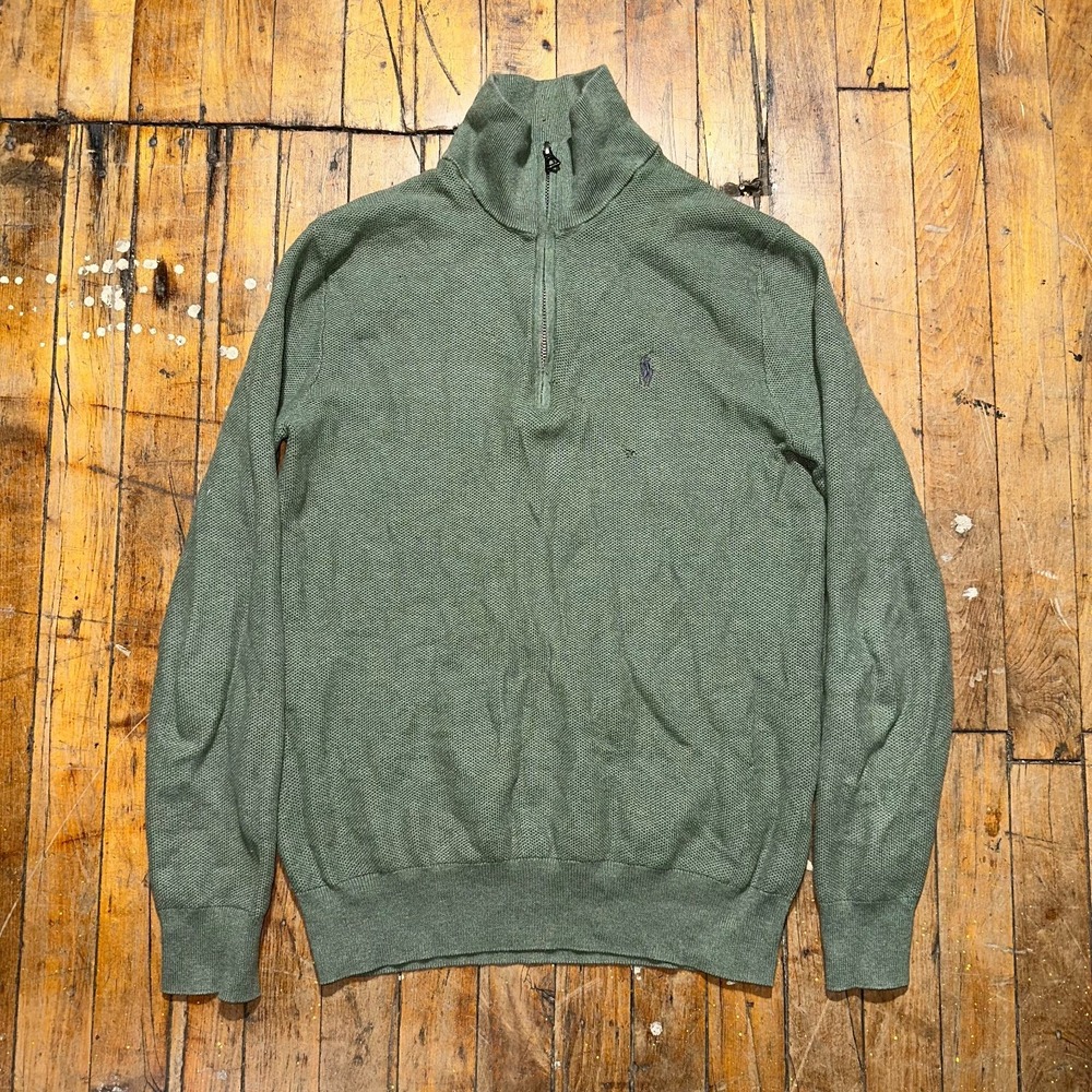 Polo Ralph Lauren Sweater Men's S Olive Tight Knit Long Sleeve Mock Neck 1/4 Zip
